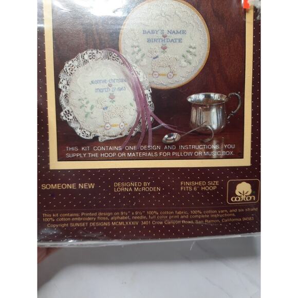 Sunset Designs Stichery Candlewick Kit Someone New Birth Record - Picture 3 of 6